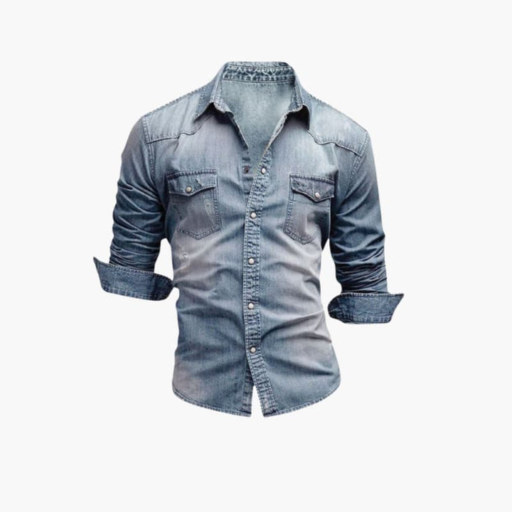 Men’s Denim Western Shirt with Snap Buttons and Chest Pockets