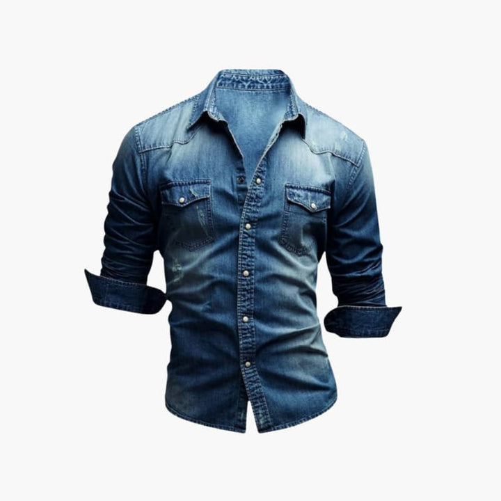 Men’s Denim Western Shirt with Snap Buttons and Chest Pockets