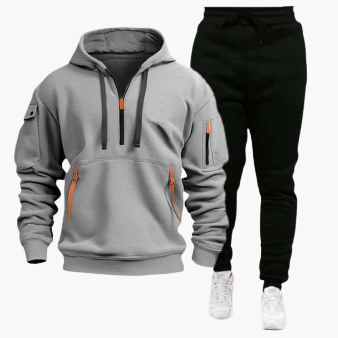 Men's Hoodie and Jogger Set with Zip Pockets and Drawstring Waist
