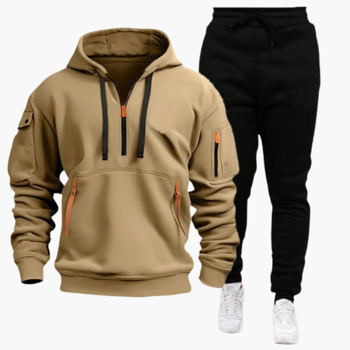 Men's Hoodie and Jogger Set with Zip Pockets and Drawstring Waist