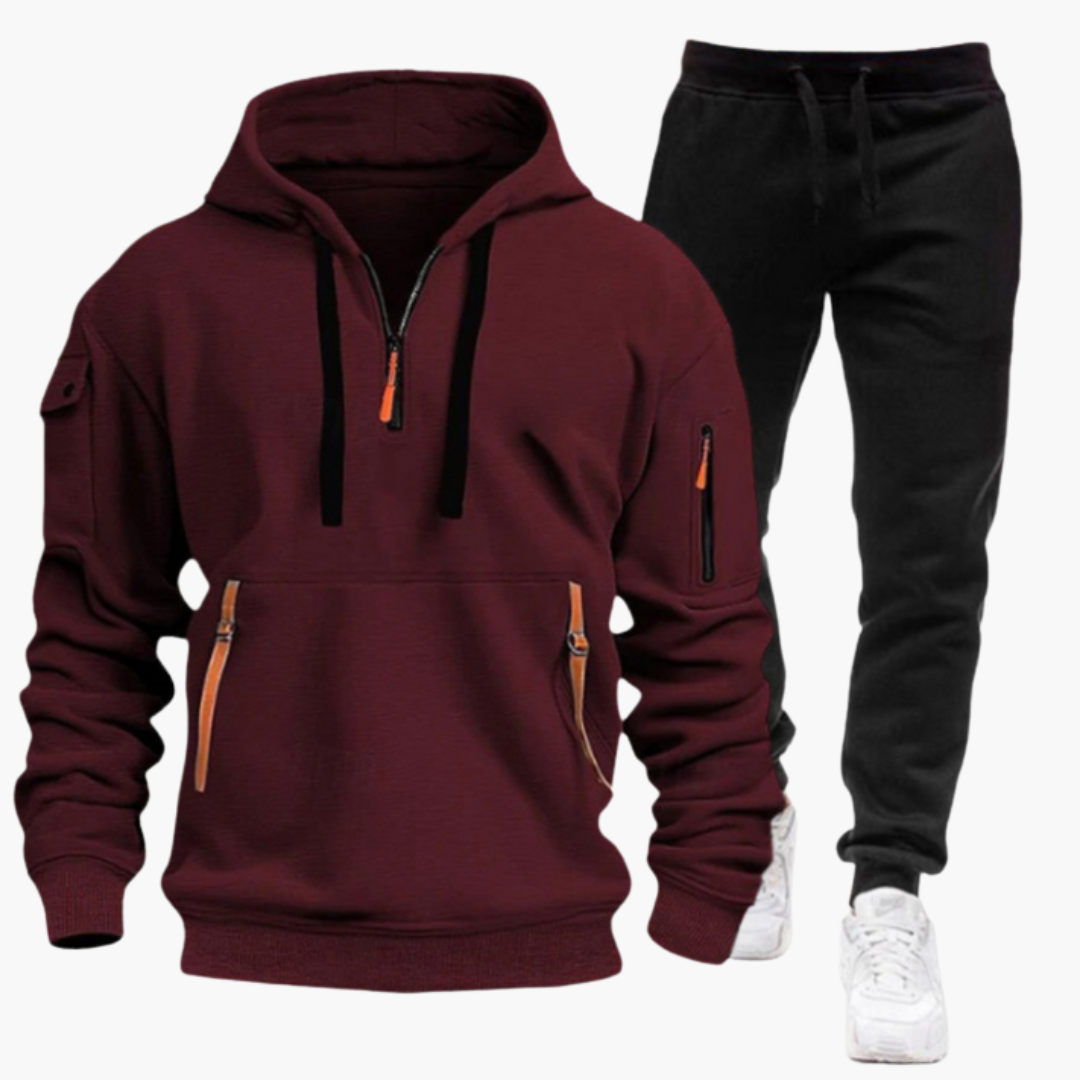 Men's Hoodie and Jogger Set with Zip Pockets and Drawstring Waist