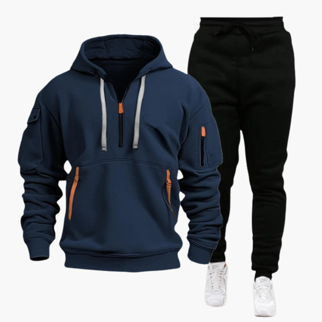 Men's Hoodie and Jogger Set with Zip Pockets and Drawstring Waist