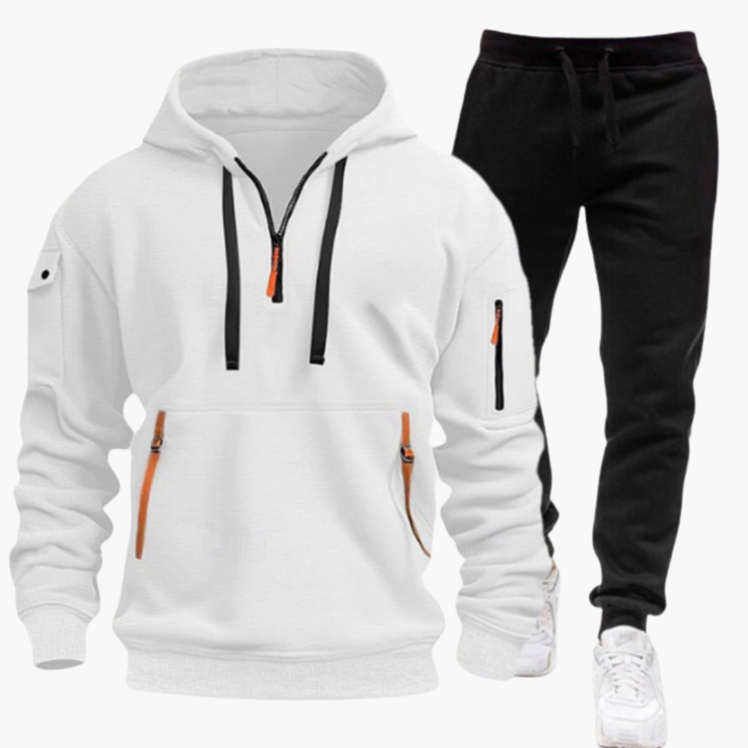 Men's Hoodie and Jogger Set with Zip Pockets and Drawstring Waist