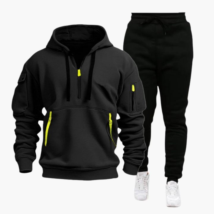 Men's Hoodie and Jogger Set with Zip Pockets and Drawstring Waist
