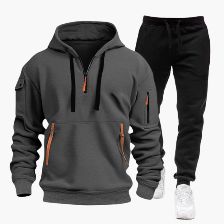 Men's Hoodie and Jogger Set with Zip Pockets and Drawstring Waist