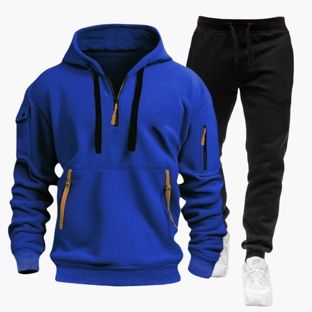 Men's Hoodie and Jogger Set with Zip Pockets and Drawstring Waist