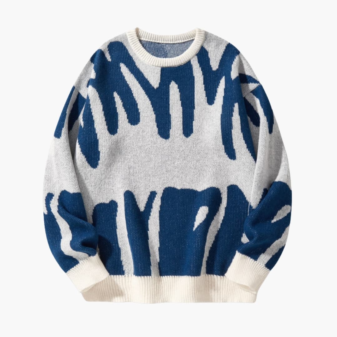 Men’s Knit Jumper with Graphic Pattern and Ribbed Edges
