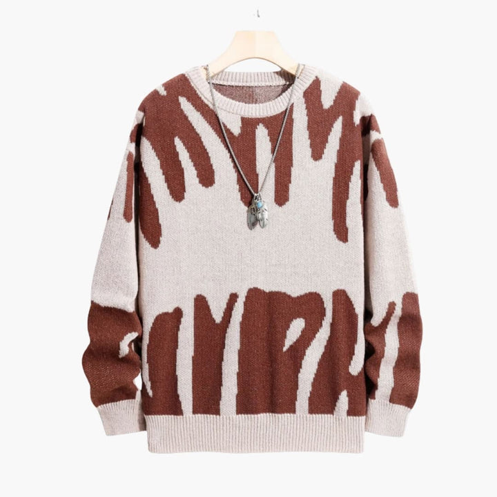 Men’s Knit Jumper with Graphic Pattern and Ribbed Edges