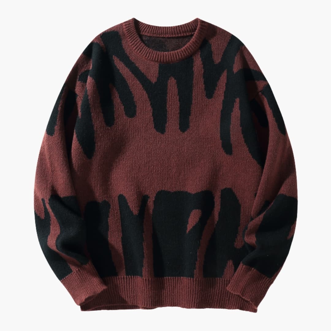 Men’s Knit Jumper with Graphic Pattern and Ribbed Edges