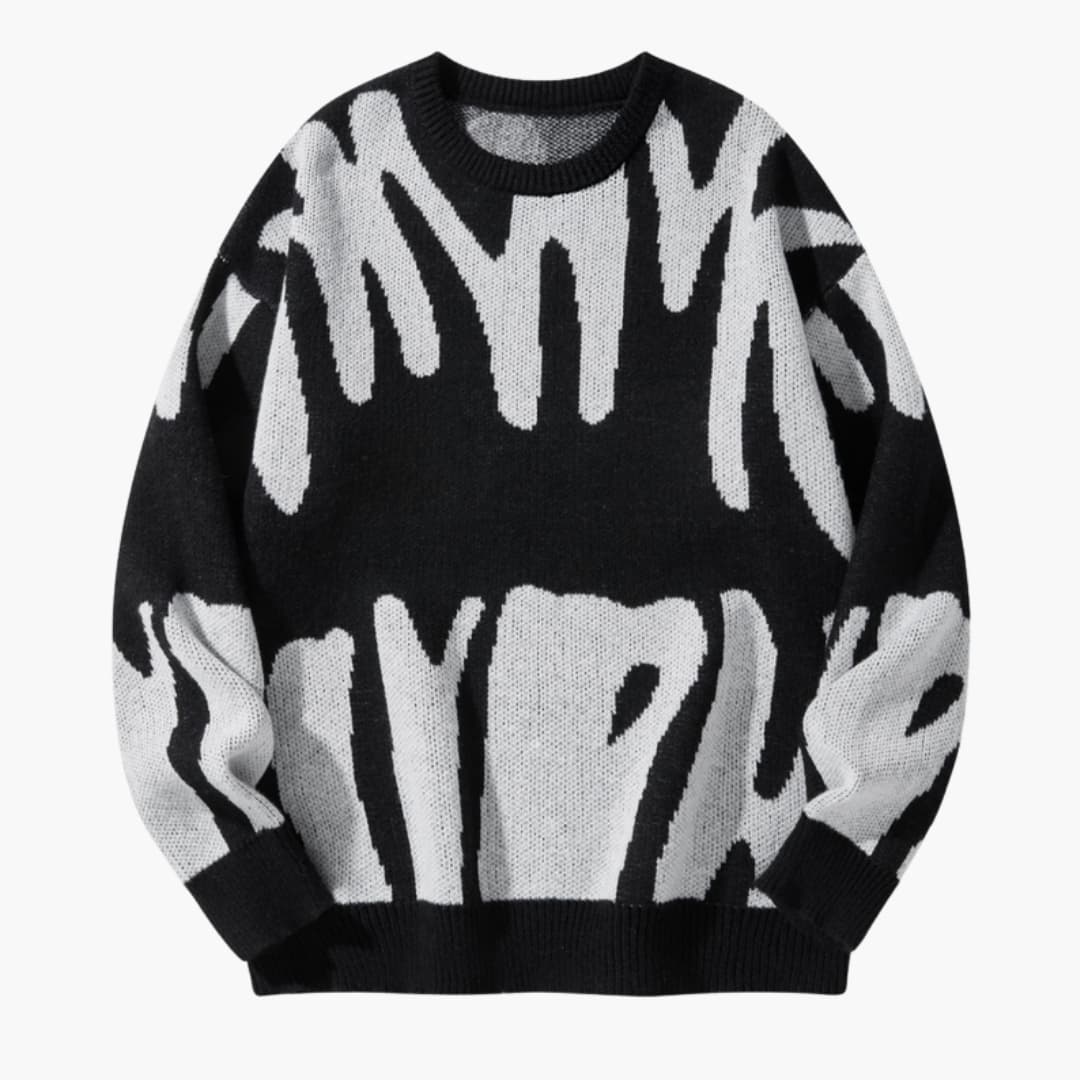 Men’s Knit Jumper with Graphic Pattern and Ribbed Edges