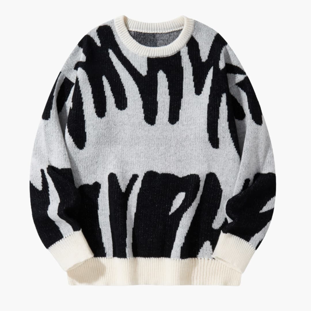 Men’s Knit Jumper with Graphic Pattern and Ribbed Edges