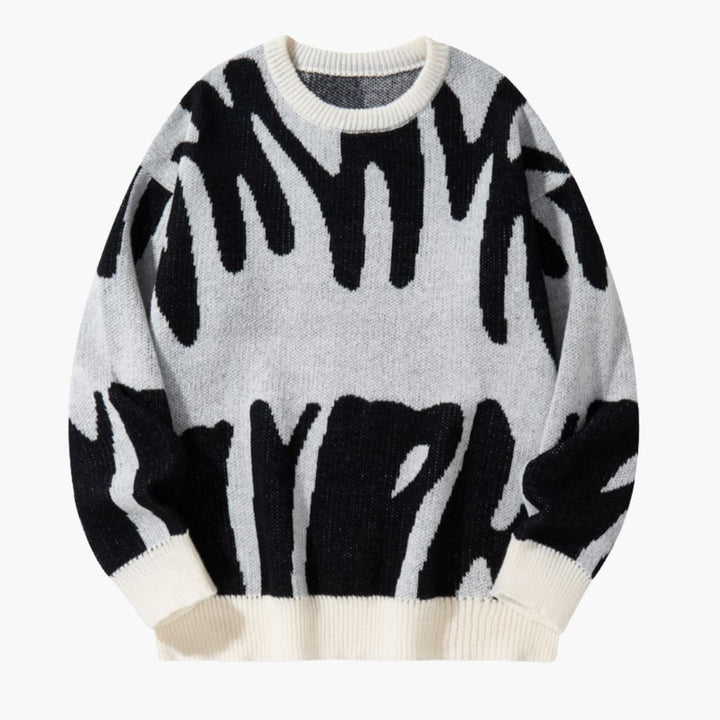 Men’s Knit Jumper with Graphic Pattern and Ribbed Edges