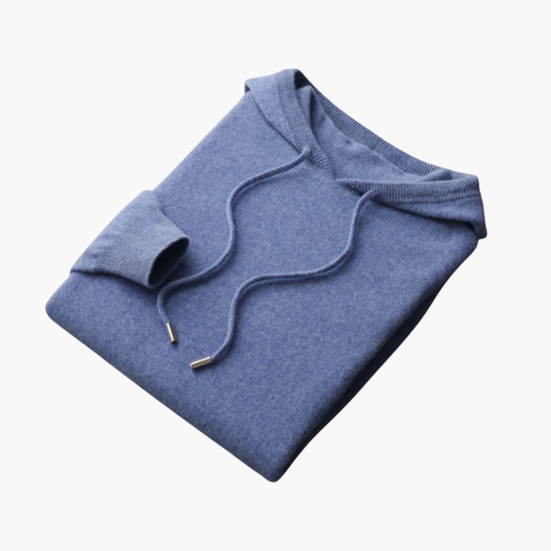 Men’s Knitted Hoodie with Ribbed Cuffs and Drawstring Hood