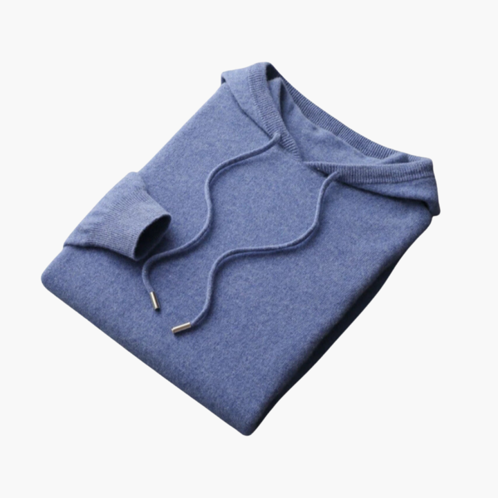 Men’s Knitted Hoodie with Ribbed Cuffs and Drawstring Hood