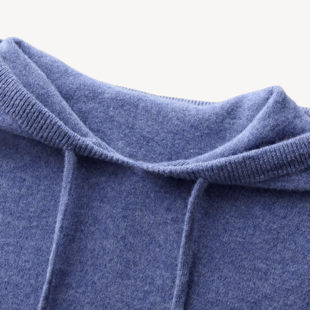 Men’s Knitted Hoodie with Ribbed Cuffs and Drawstring Hood