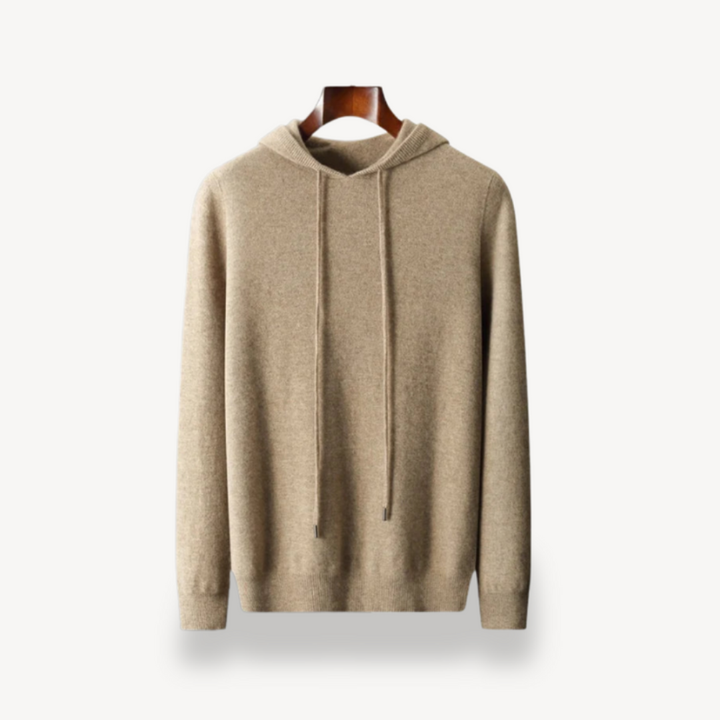 Men’s Knitted Hoodie with Ribbed Cuffs and Drawstring Hood