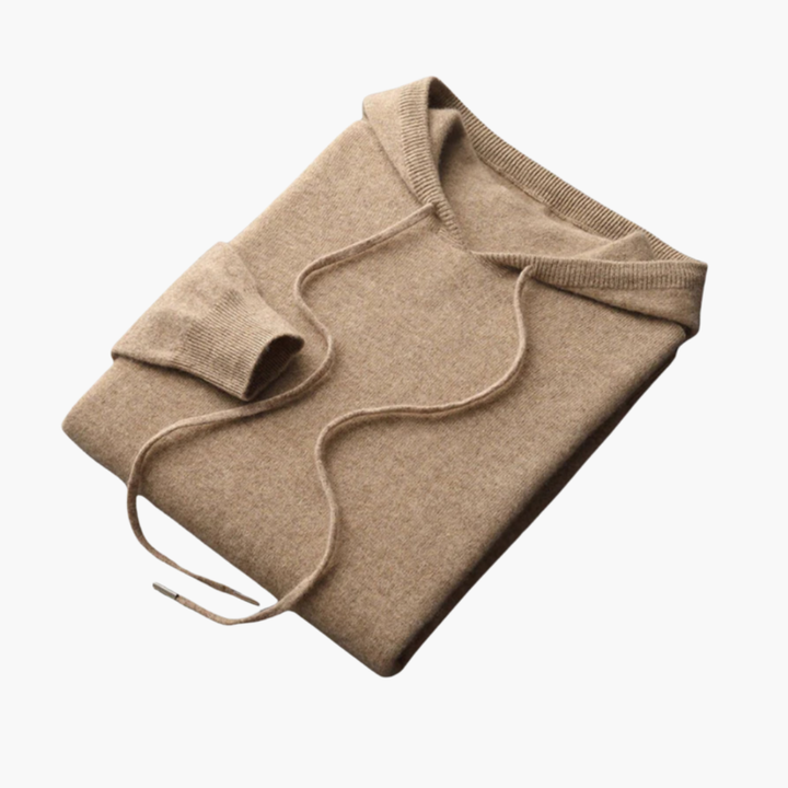 Men’s Knitted Hoodie with Ribbed Cuffs and Drawstring Hood