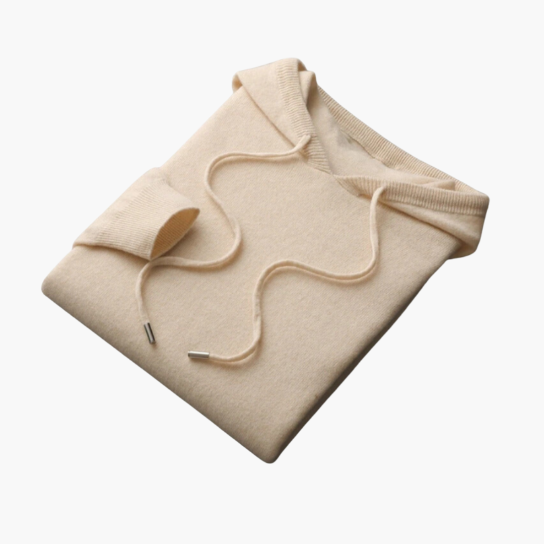 Men’s Knitted Hoodie with Ribbed Cuffs and Drawstring Hood