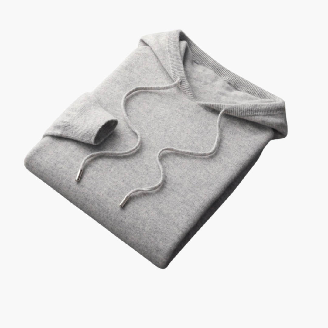 Men’s Knitted Hoodie with Ribbed Cuffs and Drawstring Hood