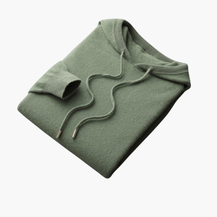 Men’s Knitted Hoodie with Ribbed Cuffs and Drawstring Hood