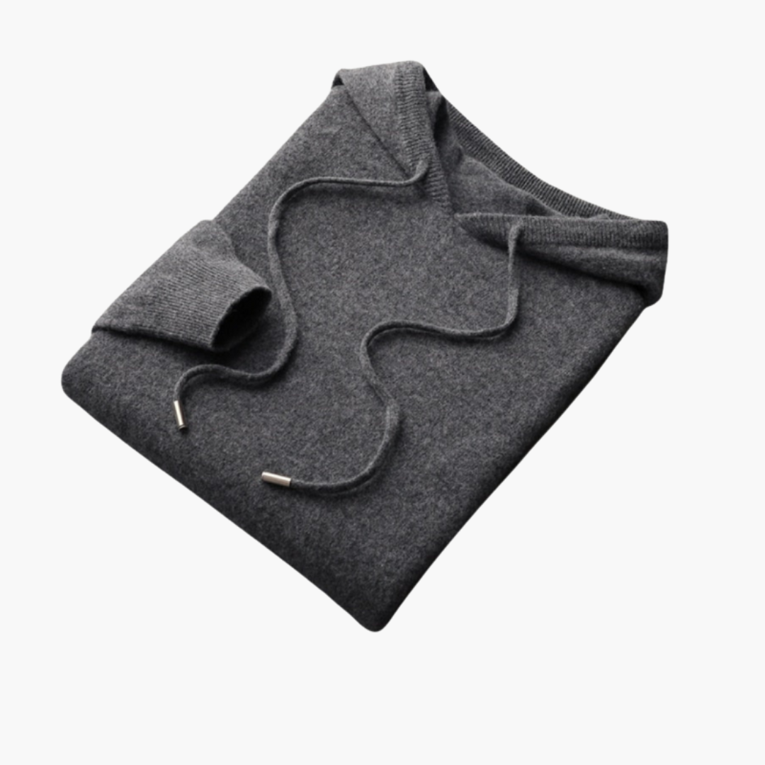 Men’s Knitted Hoodie with Ribbed Cuffs and Drawstring Hood