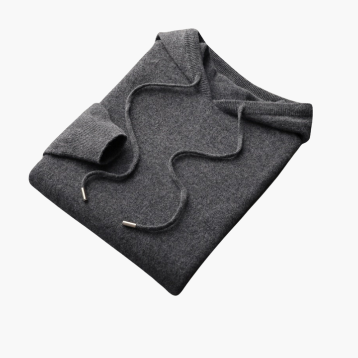 Men’s Knitted Hoodie with Ribbed Cuffs and Drawstring Hood