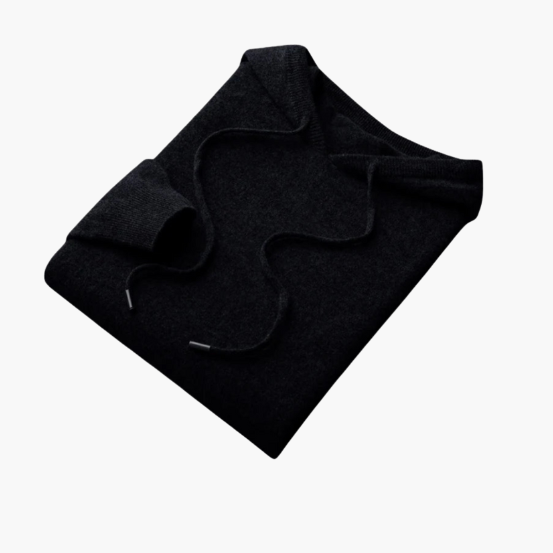 Men’s Knitted Hoodie with Ribbed Cuffs and Drawstring Hood