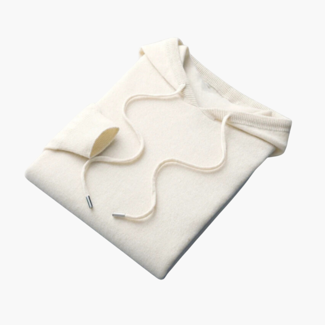 Men’s Knitted Hoodie with Ribbed Cuffs and Drawstring Hood