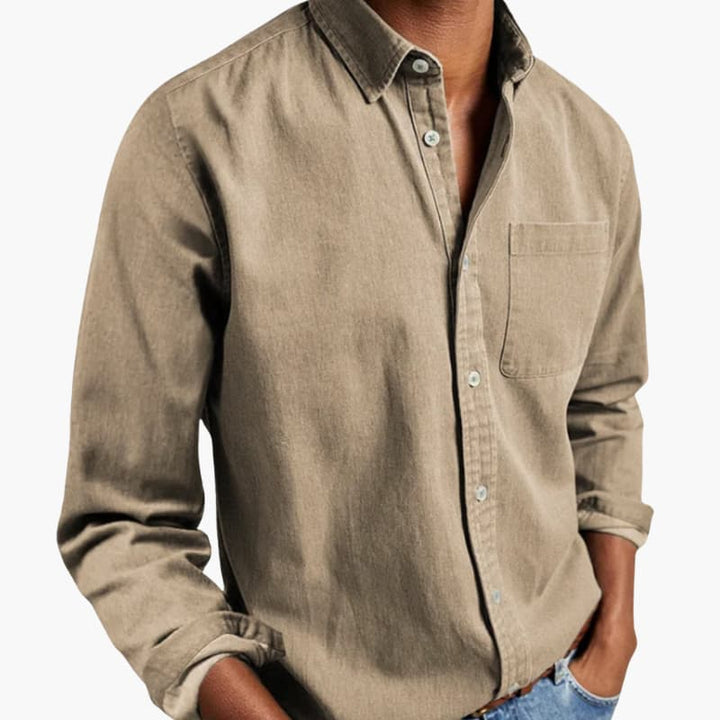 Men’s Long-Sleeve Button-Up Shirt with Chest Pocket