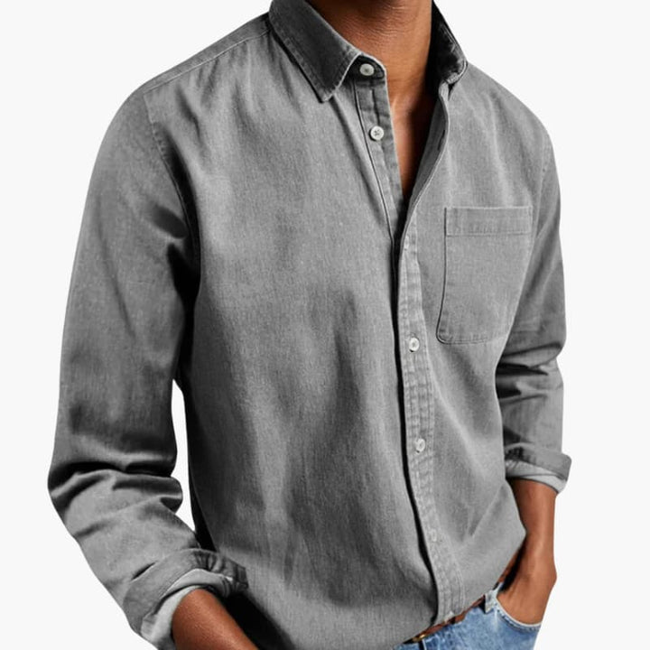 Men’s Long-Sleeve Button-Up Shirt with Chest Pocket