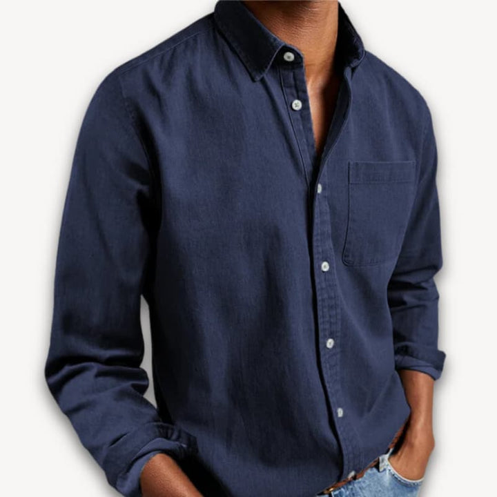 Men’s Long-Sleeve Button-Up Shirt with Chest Pocket