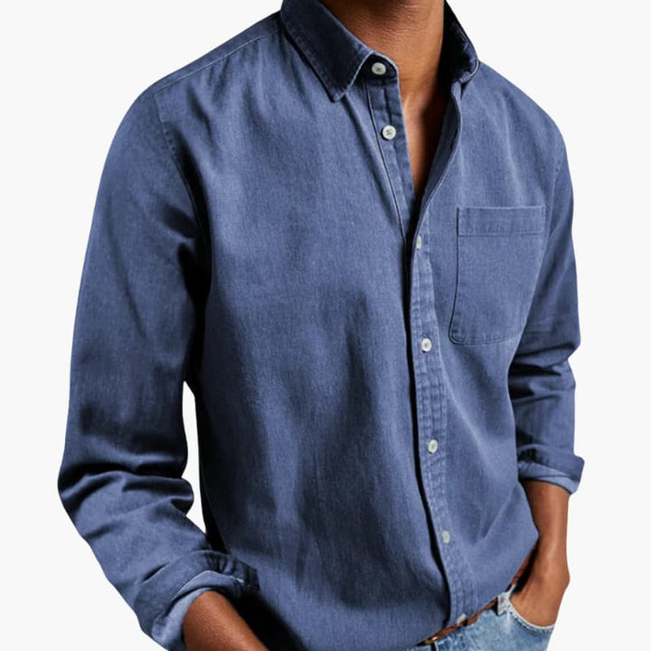Men’s Long-Sleeve Button-Up Shirt with Chest Pocket