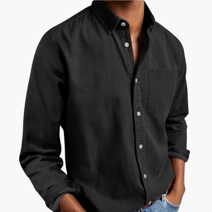 Men’s Long-Sleeve Button-Up Shirt with Chest Pocket