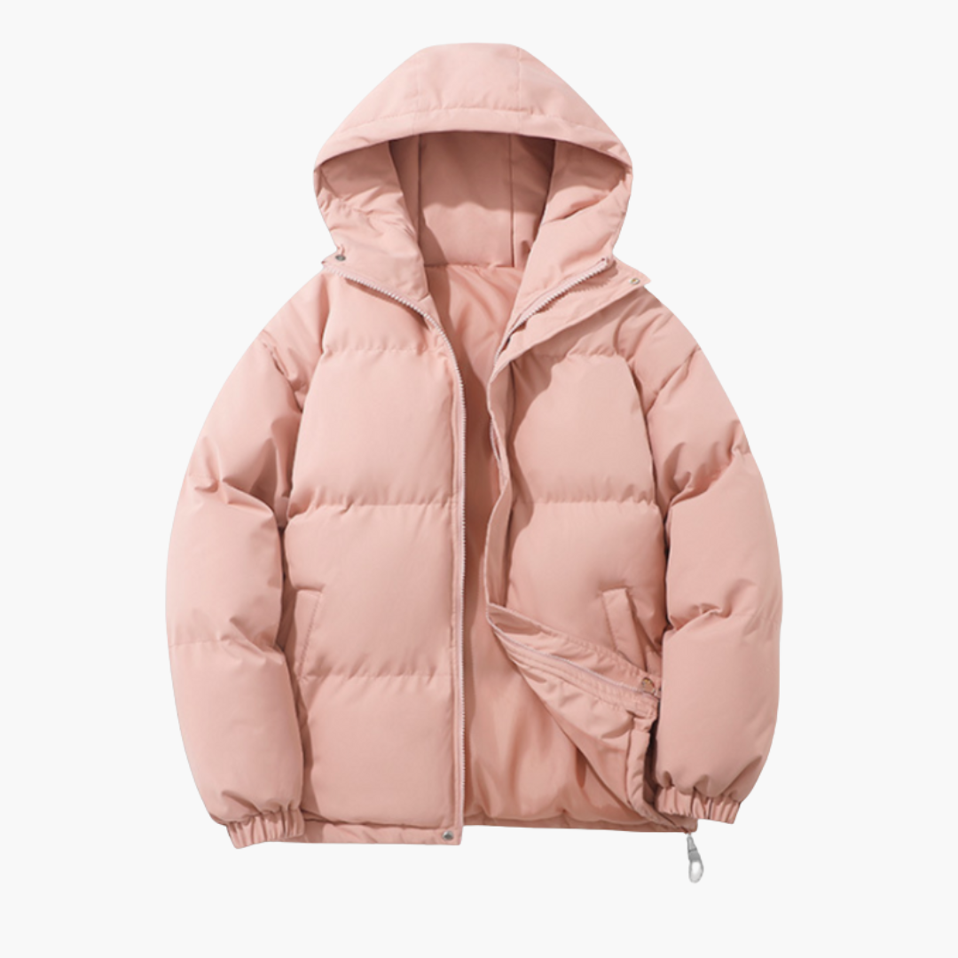 Men’s Puffer Jacket with Hood and Front Zipper