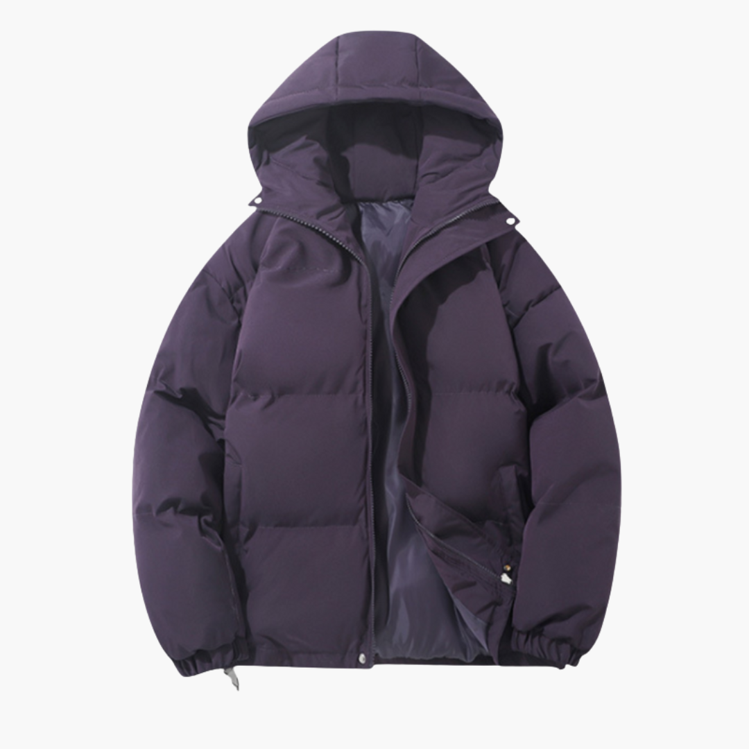 Men’s Puffer Jacket with Hood and Front Zipper