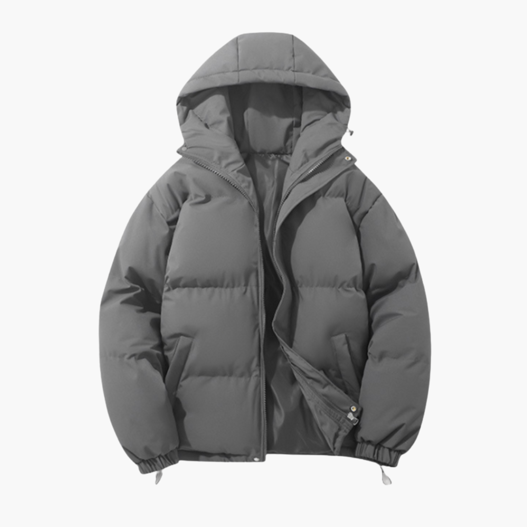 Men’s Puffer Jacket with Hood and Front Zipper