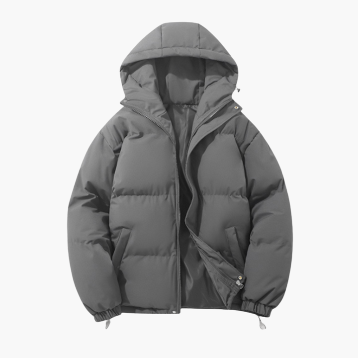Men’s Puffer Jacket with Hood and Front Zipper