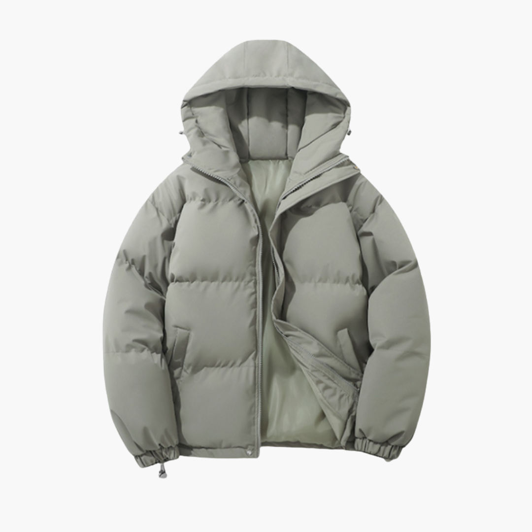 Men’s Puffer Jacket with Hood and Front Zipper