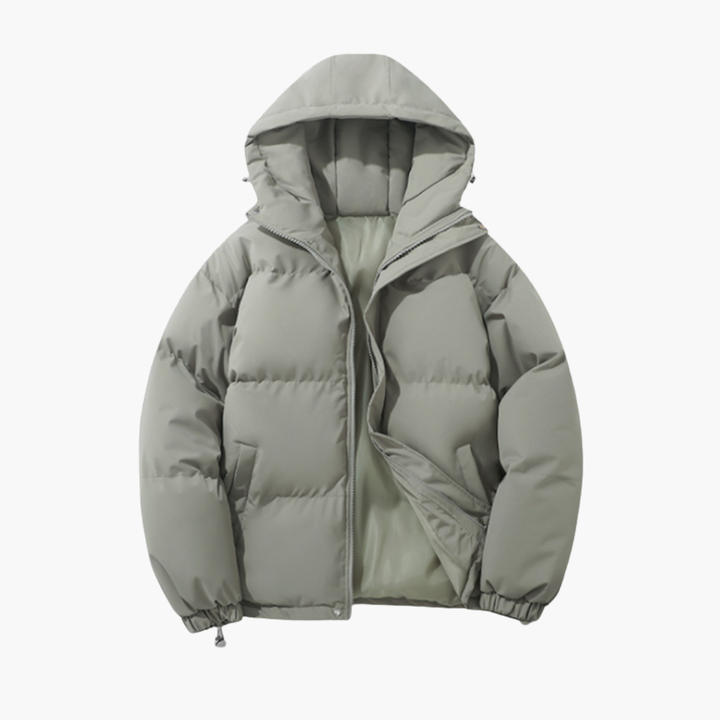 Men’s Puffer Jacket with Hood and Front Zipper