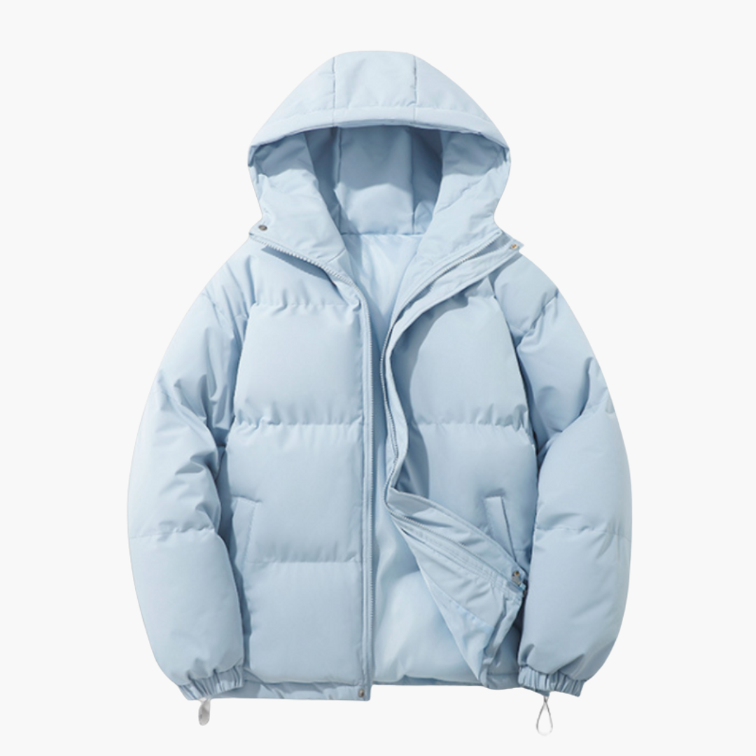 Men’s Puffer Jacket with Hood and Front Zipper