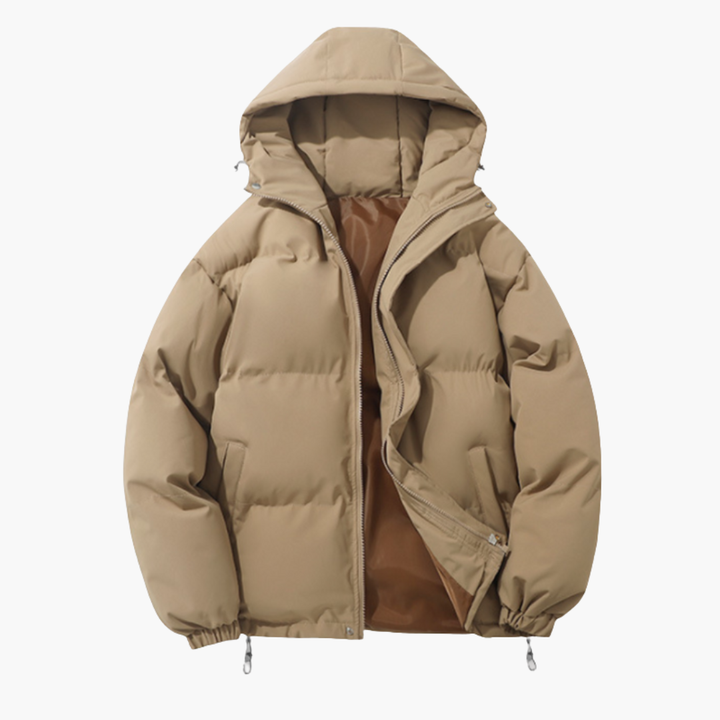 Men’s Puffer Jacket with Hood and Front Zipper
