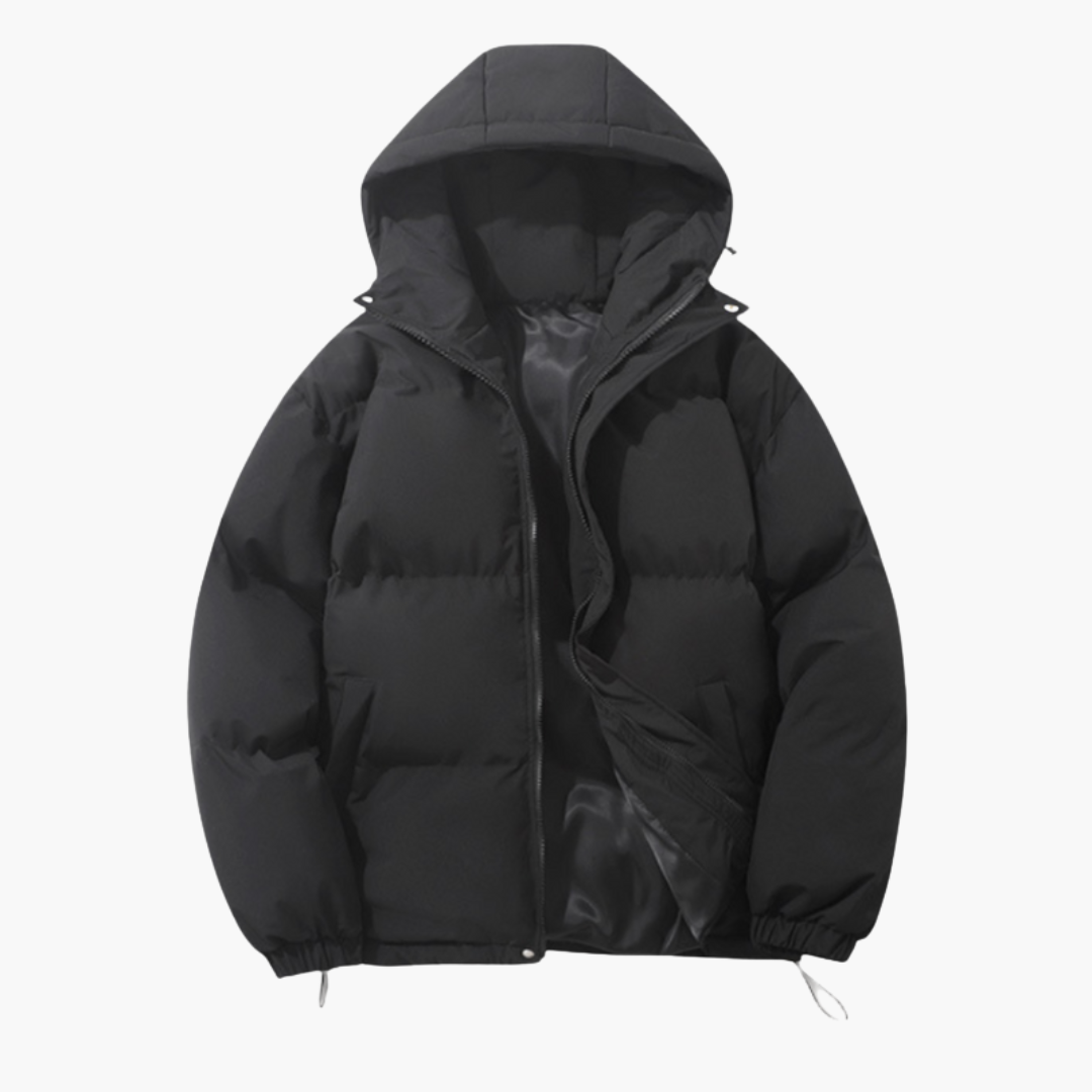Men’s Puffer Jacket with Hood and Front Zipper