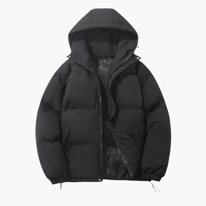 Men’s Puffer Jacket with Hood and Front Zipper