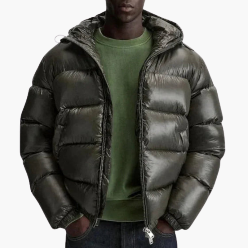 Men’s Quilted Jacket with Hood and Front Zip