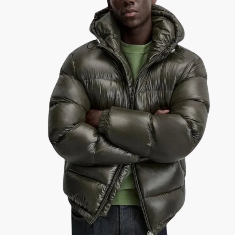 Men’s Quilted Jacket with Hood and Front Zip