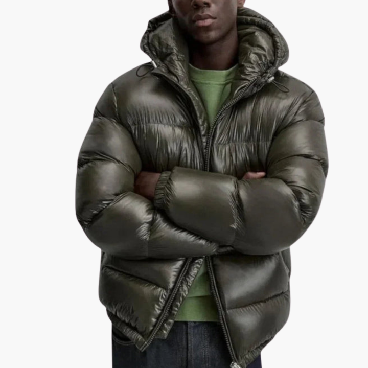Men’s Quilted Jacket with Hood and Front Zip