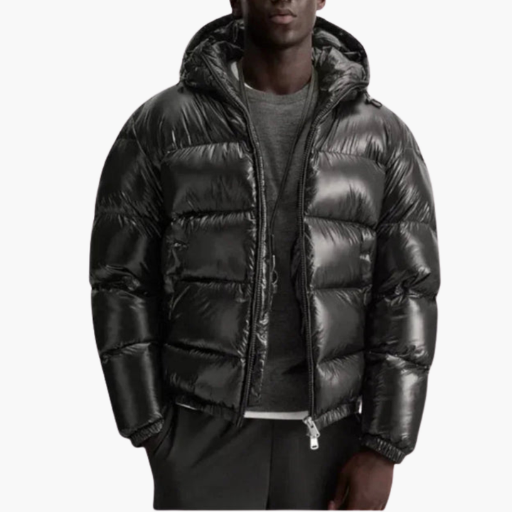 Men’s Quilted Jacket with Hood and Front Zip