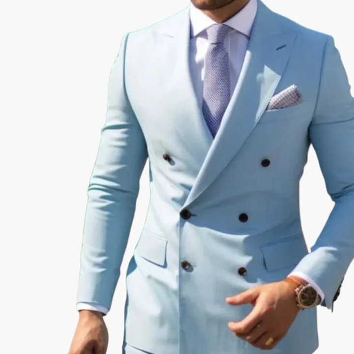 Men’s Slim Fit Double-Breasted Suit with Peak Lapels and Modern Cut