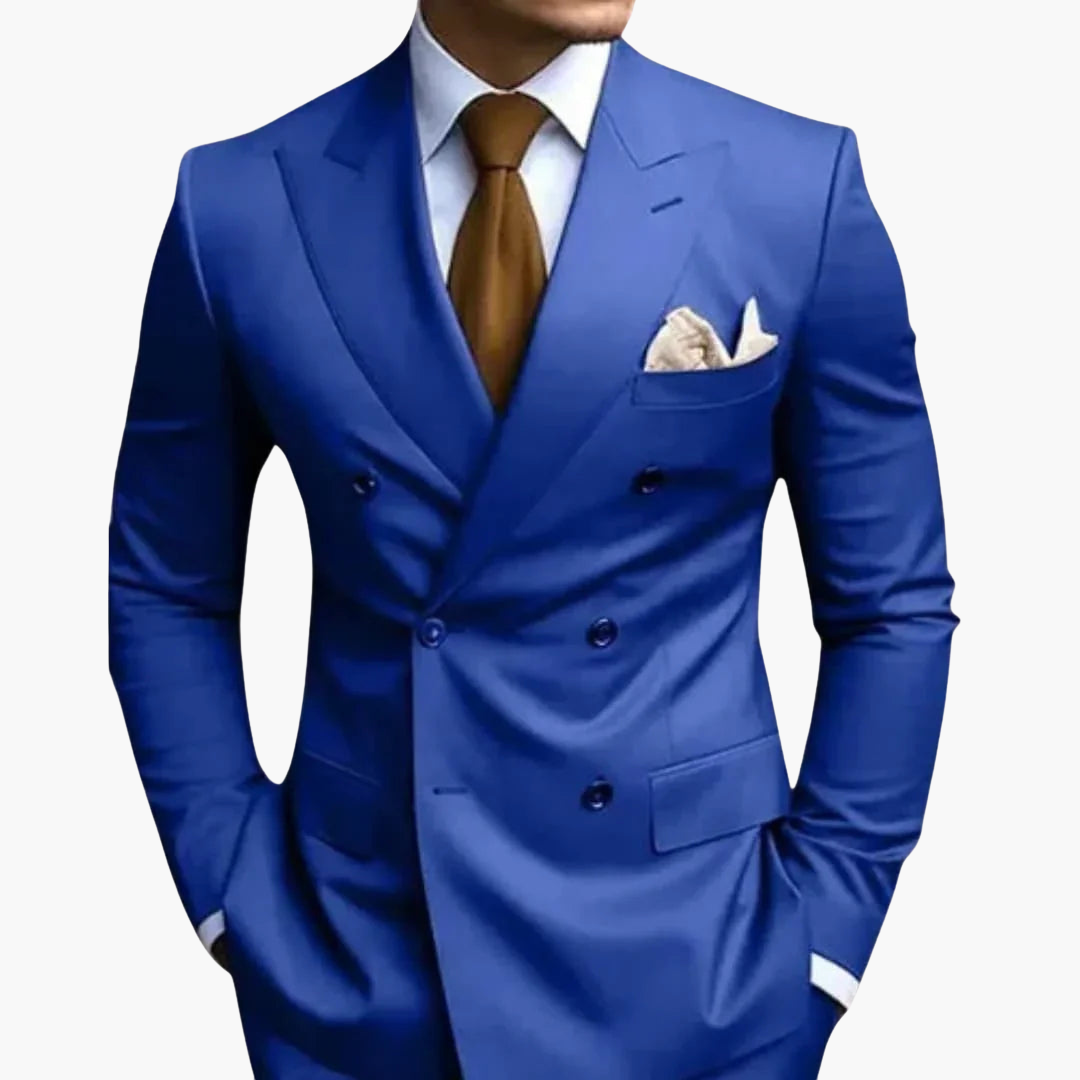 Men’s Slim Fit Double-Breasted Suit with Peak Lapels and Modern Cut