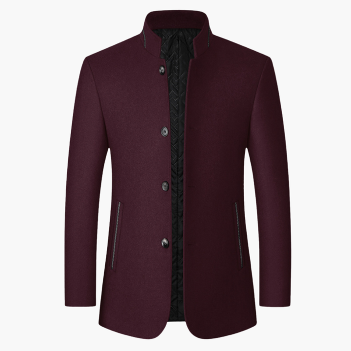 Men’s Stand Collar Blazer with Button Closure and Side Pockets